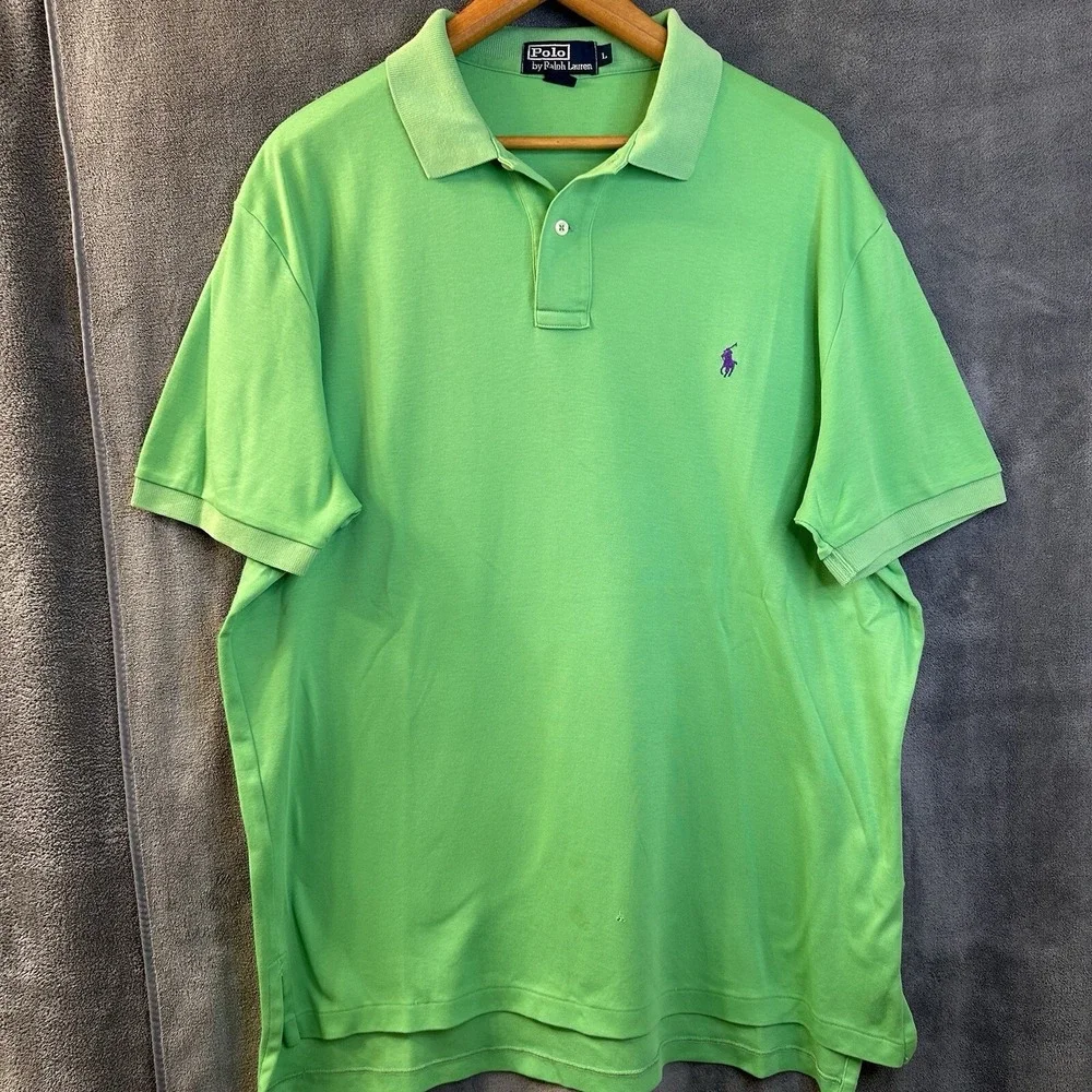 Polo Ralph Lauren Lime Green Short Sleeve Blue Pony Short Sleeve~Large